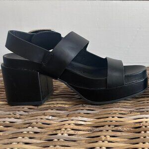 (Size 6) Aerosoles Black Leather Strappy Chunky Heel Platform Sandals
